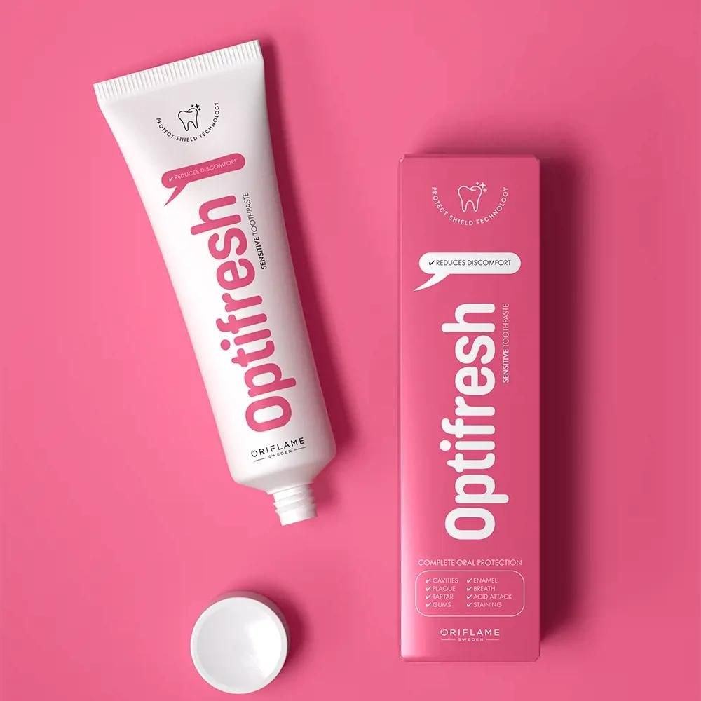 💦🦷 خمیردندان مخصوص دندان‌های حساس Optifresh Sensitive کد محصول: 49126 برند اوریفلیم حجم ۱۰۰ میلی لیتر